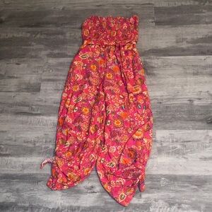 Floral Pink Strapless Jumpsuit